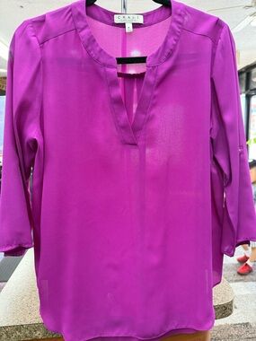 Chaus Vibrant Magenta Split V-Neck Blouse